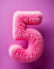 Fototapeta premium Fuzzy Pink Number 5 on Vibrant Purple Background