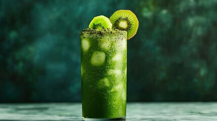 Refreshing green drink with kiwi and herbal garnish for summer enjoyment