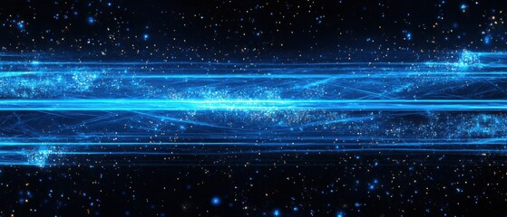 Obraz premium Abstract blue streaks of light and particles on a dark starry background Concept of speed, energy, technology, and futuristic design