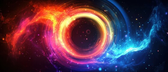Obraz premium Vibrant cosmic vortex with swirling fire and ice nebulae, a colorful abstract space background with stars and energy Perfect for science fiction, fantasy, or astronomy projects