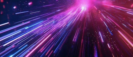 Fototapeta premium Abstract futuristic background with glowing neon pink and blue light streaks speeding through space Concept of speed, technology, and digital data flow