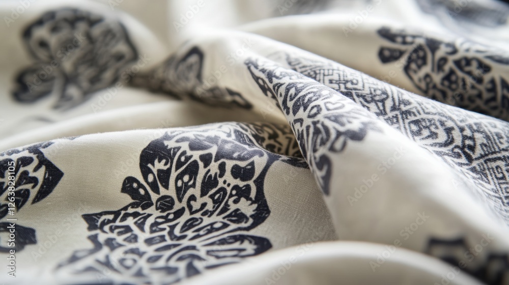 Aufkleber Close up view of intricate patterned fabrics featuring floral and geometric designs with ample blank space for creativity. Generative AI