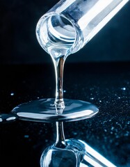 Pouring Glowing Mercury-Like Liquid onto a Dark Mirror Surface with Reflections