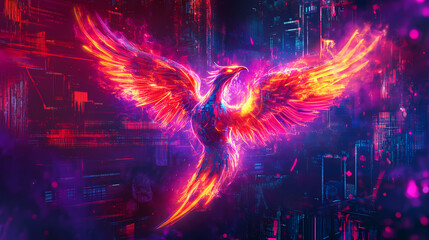 neon cybernetic phoenix rising