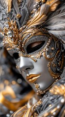 Elegant Venetian mask, gold & silver, festival