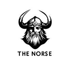 Black White Man with Beard Mustache Wearing Viking Helmet Drawing for Ancient Norse Nordic Warrior Knight Face illustration logo design