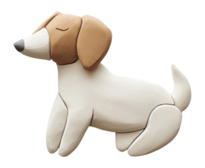PNG 2d clay Dachshund dog toy handcrafted minimalist.