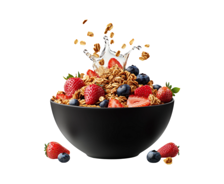 Fresh Fruit and Granola Bowl with Splash Effect