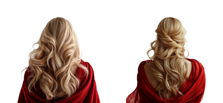 Elegant Woman with Flowing Hair and Red Drapery