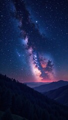 Deep space with twinkling stars and galaxies spread across the dark canvas of night sky, blackness, vastness