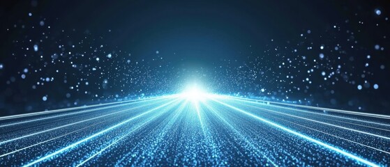Futuristic highway or data stream with glowing blue particles and light trails Concept of technology, speed, innovation, and digital communication