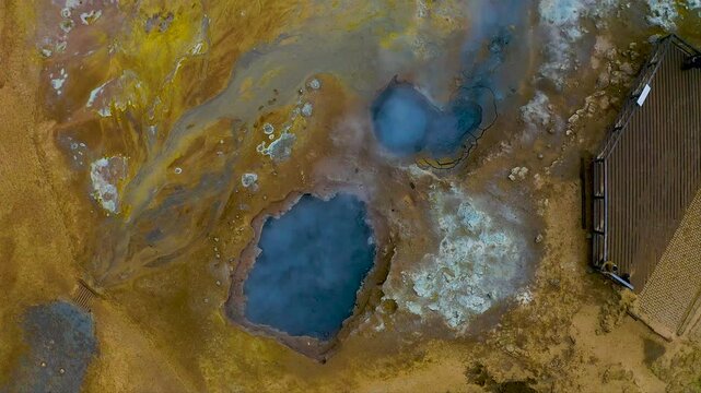 Aerial view of the volcanic Hverir Geothermal Area, located in the M&yacute;vatn region of northern Iceland.