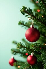 Fototapeta premium Christmas tree ornaments with red and green glass beads , decoration, beads, holiday