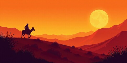 Fototapeta premium Desert landscape with a silhouetted hunter in the distance, silhouette, wildlife, outdoors