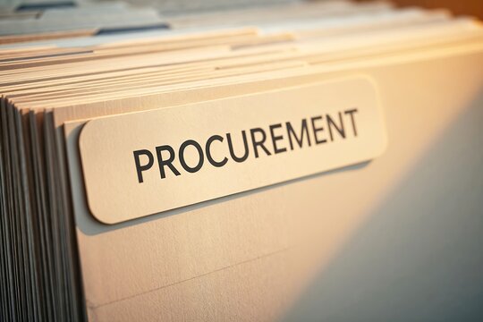 Close-up image of a file folder labeled 'Procurement' in an organized office setting.