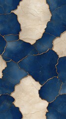 Artistic design featuring navy blue and beige marble pattern with golden accents on a textured surface