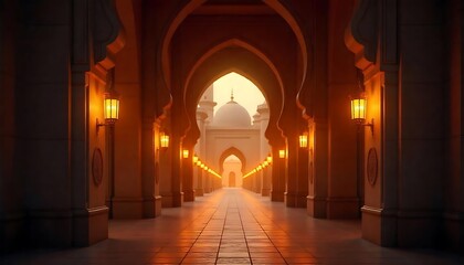 Fototapeta premium Illuminated journey through an elegant archway historic palace visual art enchanting night perspective on serenity