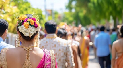 Indian wedding procession, outdoor ceremony