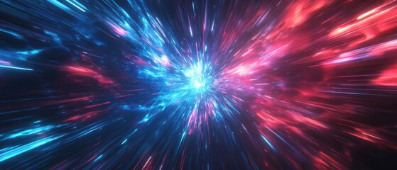 Obraz premium Abstract hyperspace jump through space and time with blue and red streaks of light Futuristic, fast, and energetic background for concepts of speed, travel, and science fiction
