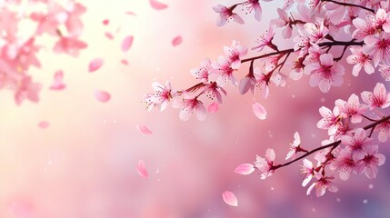 Fototapeta premium Delicate Pink Cherry Blossoms Branch in Springtime Bloom