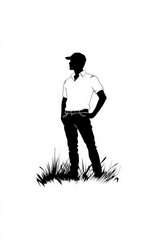 Silhouette of a man standing with hands on hips in high contrast black and white, symbolizing confidence, self reflection, and strength in simplicity