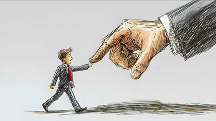 a coach that leads hand by hand his coachee to discover his inner talents handdrawn