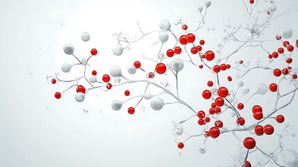 Red and White Orb Branch: A 3D Rendered Abstract Artwork AI Generated