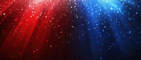 Red and blue glitter background with sparkling light rays Festive, magical, or celebratory abstract backdrop for Christmas, New Years, or party invitations Perfect for holiday designs, website banners