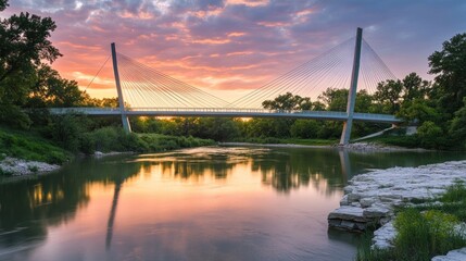 Obraz premium Serene Sunset over the Pedestrian Bridge