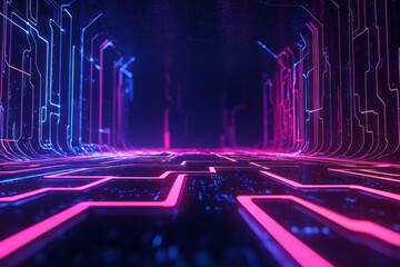 Fototapeta premium A digital network with glowing pathways and pulsing data nodes creates vibrant atmosphere
