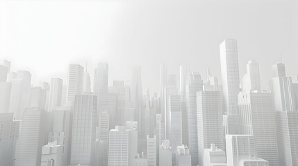 A vast, misty city skyline featuring towering skyscrapers shrouded in fog, evoking urban mystery