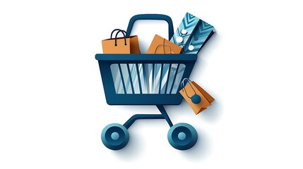Fototapeta premium Papercraft Shopping Cart Illustration: Online Retail Digital Art AI Generated