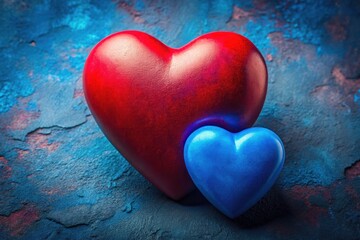 Blue and purple backdrop showcases nested hearts; red and blue symbolize love and romance for Valentine's Day.