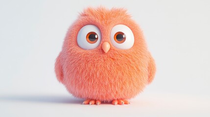 Fototapeta premium Cute Pink Fluffy Cartoon Bird Character with Big Eyes and Small Beak