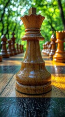 Wooden Chess Queen Outdoors in Sunny Park