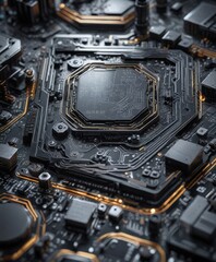 Fototapeta premium Geometric patterns on a futuristic motherboard , computer, abstract, technology