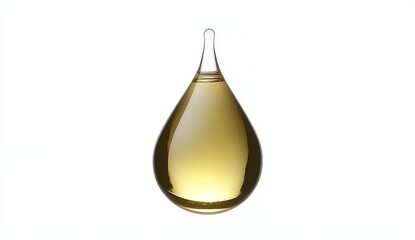 Transparent Drop of Oil with Yellow Hue on White Background