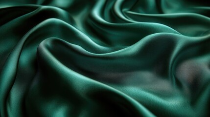 Fototapeta premium Close-up of emerald green silk fabric texture. Possible use Fashion design, textile catalog, website banner