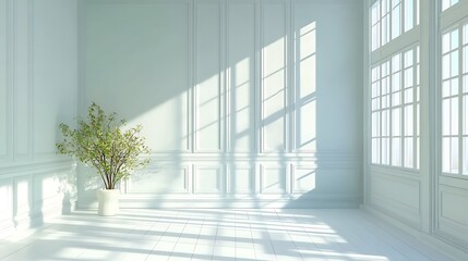 Obraz premium Sunlit Modern Room Interior: 3D Render of a Bright, Elegant Space AI Generated