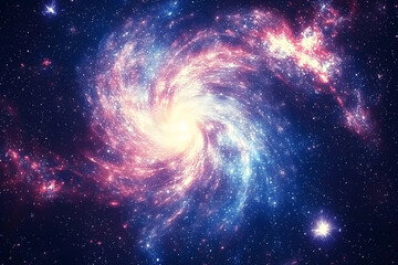 Obraz premium Description: A vibrant fractal pattern resembling a swirling galaxy, with deep blues and purples blending seamlessly. Includes intricate spirals and star-like shapes.