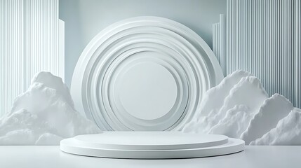 Obraz premium Serene White Abstract 3D Render: Minimalist Product Display Platform AI Generated