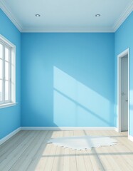Fototapeta premium Serene Blue Room with Natural Light Accents and Minimalist Decor