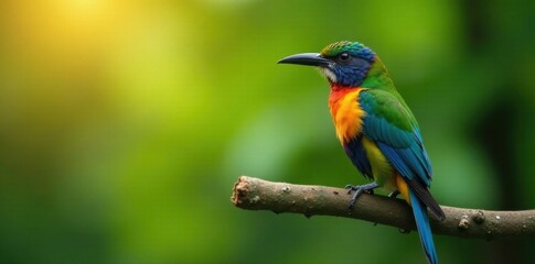 Obraz premium colorful bird perched on a tree branch, bird illustration, bird, farm animal