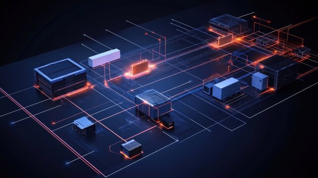 A comprehensive network architecture diagram displaying redundancy and failover systems highlighting multiple paths for data transmission with backup connections ensuring continuous