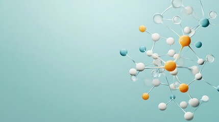 Abstract 3D Render of Interconnected Molecules on a Soft Teal Background AI Generated