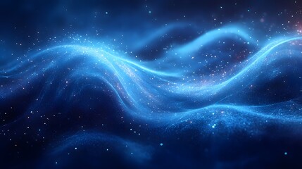 Obraz premium Celestial Ripples, A Deep Blue Nebula with Shimmering Particles