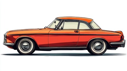 Classic Orange Vintage Car Side View with Stylish Body and Chrome Accents in Retro Illustration Style
