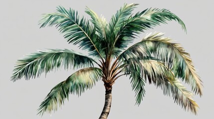 Lush Tropical Palm Tree with Foliage Isolated on Soft Gray Background in High Detail for Nature Lovers
