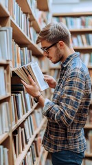Student browsing books in library