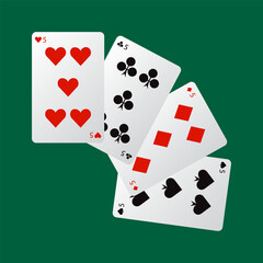 Playing cards isolated on green background, vector illustration.